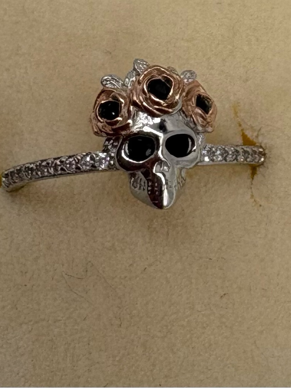 Skull Rose Crown Sterling Silver Ring Sugar Skull size 7
